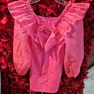 Girls NWT Pink Mesh Ruffled Dress with Sheer Sleeves Size 9 years